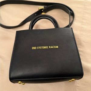 Black Structured Shoulder Bag with Gold Accents